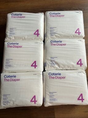 Coterie The Diaper Size 4 - New in Package. Bundle of 6 packs. 150 diapers total
